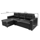 Sarantino Corner Sofa Bed Storage Chaise Couch Faux Leather Black - Front View
