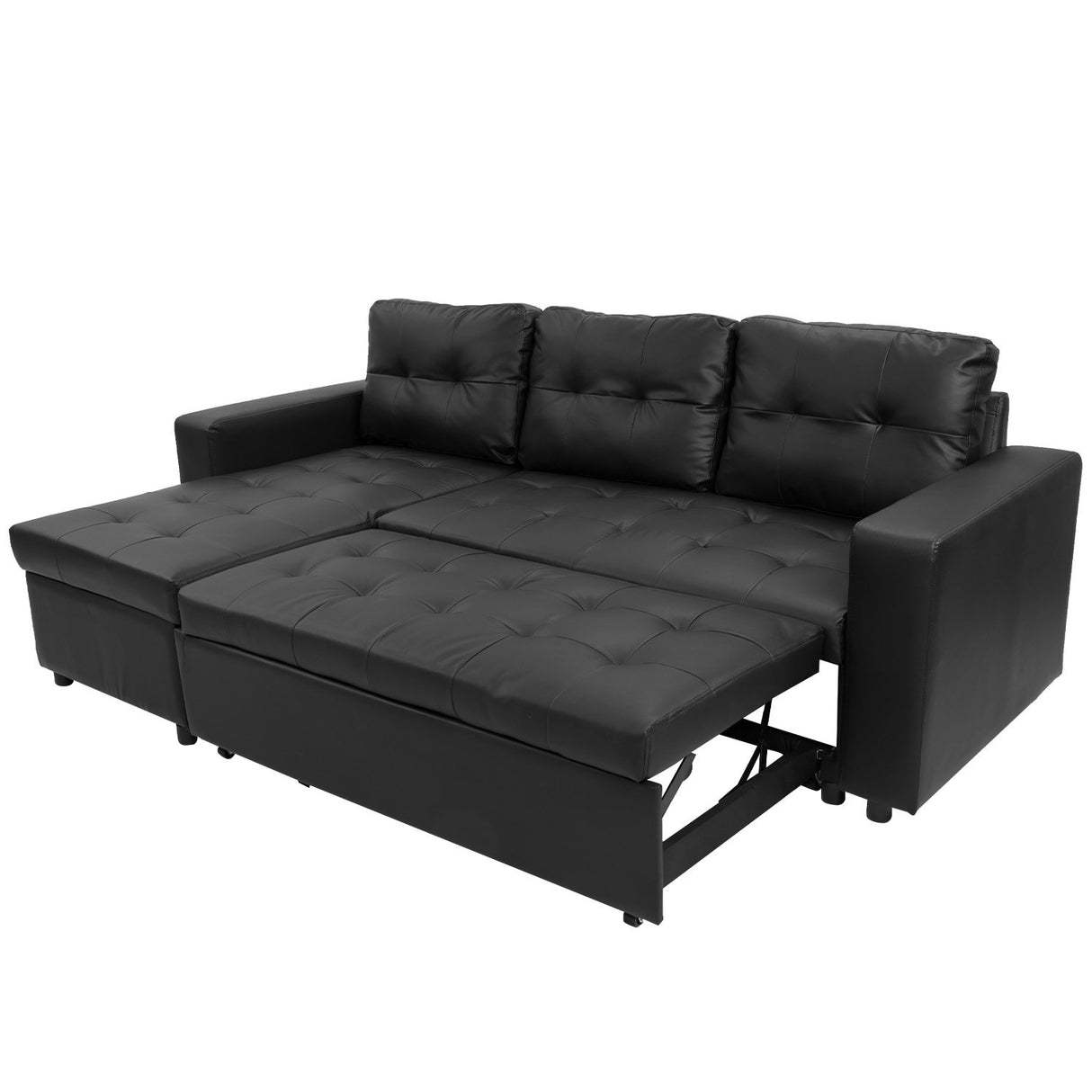 Sarantino Corner Sofa Bed Storage Chaise Couch Faux Leather Black