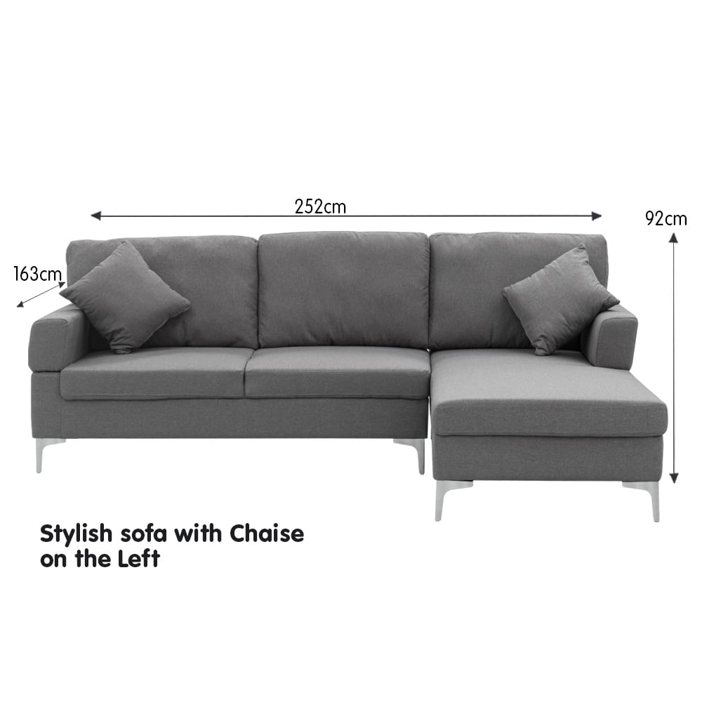 Sarantino Linen Corner Sofa Couch Lounge L-shape w/ Left Chaise D.Grey