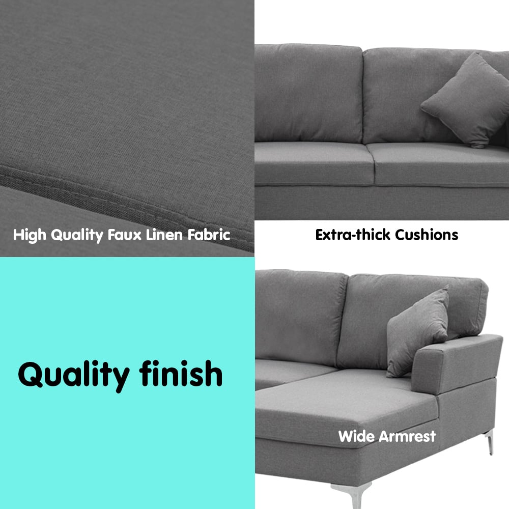 Sarantino Linen Corner Sofa Couch Lounge L-shape w/ Left Chaise D.Grey