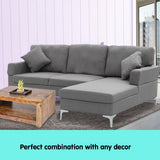 Sarantino Linen Corner Sofa Couch Lounge L-shape w/ Left Chaise D.Grey - 45-Degree Angle