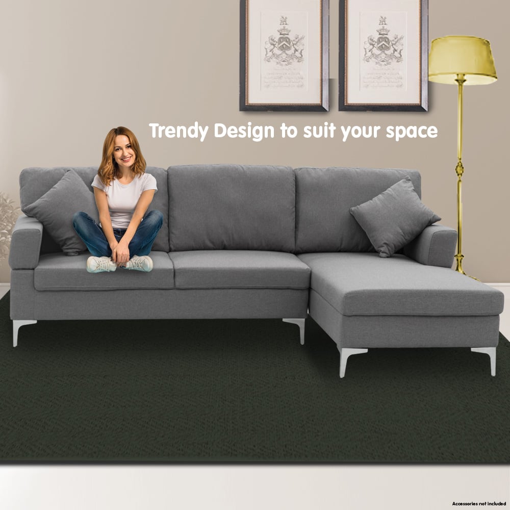 Sarantino Linen Corner Sofa Couch Lounge L-shape w/ Left Chaise D.Grey