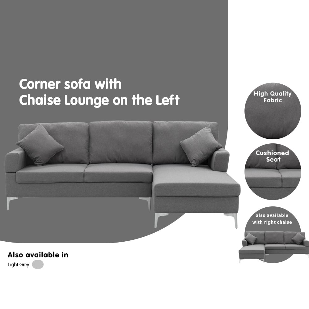 Sarantino Linen Corner Sofa Couch Lounge L-shape w/ Left Chaise D.Grey