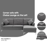 Sarantino Linen Corner Sofa Couch Lounge L-shape w/ Left Chaise D.Grey - Close-Up Angle