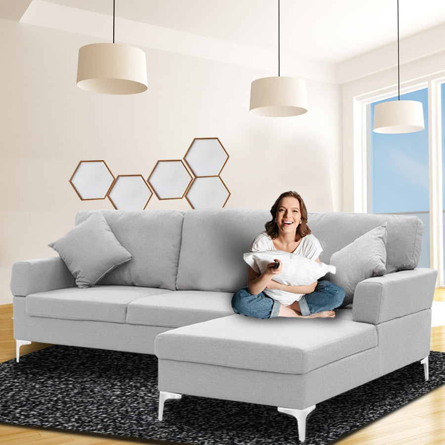 Sarantino Linen Corner Sofa Couch Lounge L-shape w/ Left Chaise L.Grey