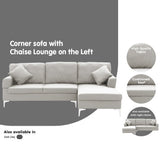 Sarantino Linen Corner Sofa Couch Lounge L-shape w/ Left Chaise L.Grey - Extra Image