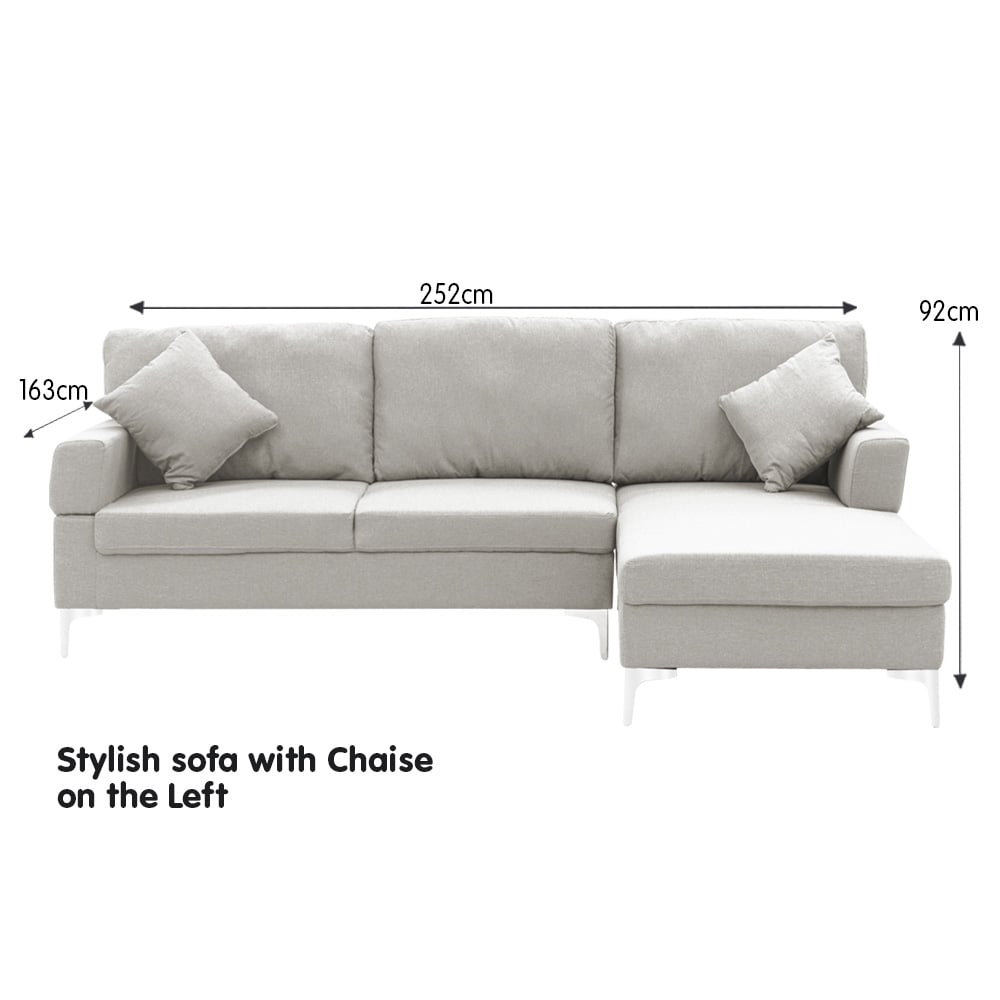 Sarantino Linen Corner Sofa Couch Lounge L-shape w/ Left Chaise L.Grey