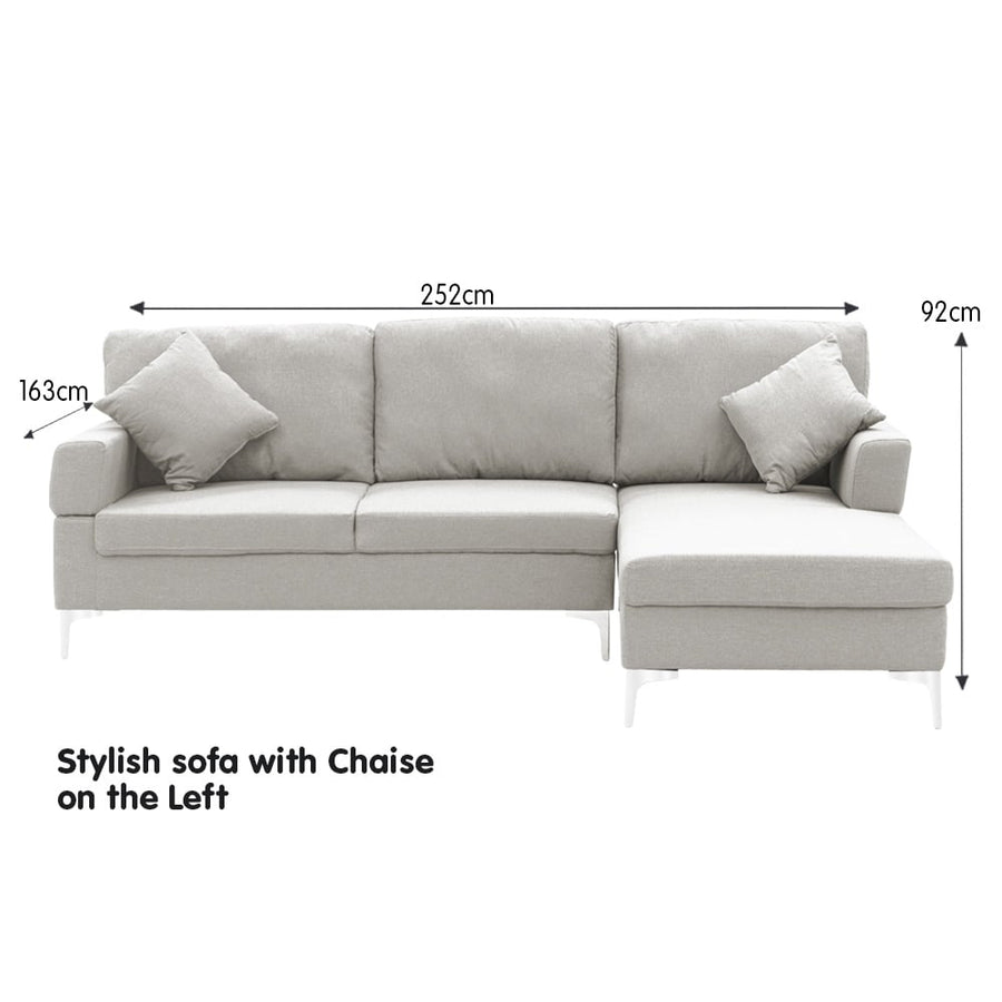 Sarantino Linen Corner Sofa Couch Lounge L-shape w/ Left Chaise L.Grey