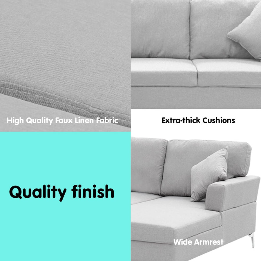 Sarantino Linen Corner Sofa Couch Lounge L-shape w/ Left Chaise L.Grey