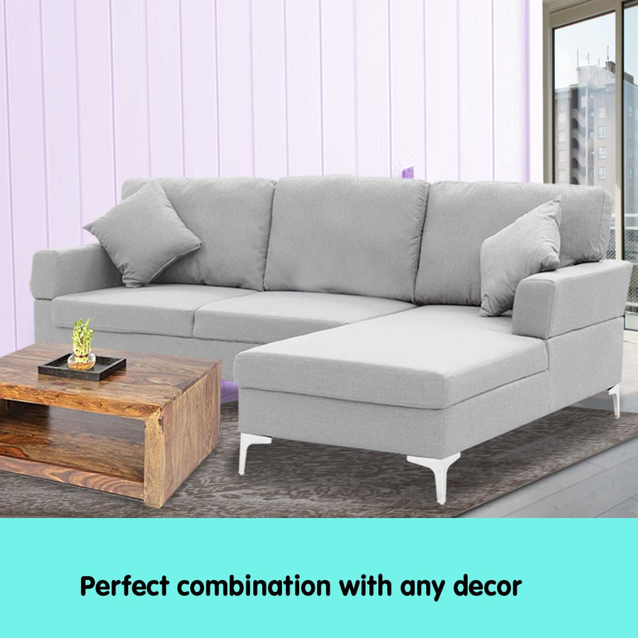 Sarantino Linen Corner Sofa Couch Lounge L-shape w/ Left Chaise L.Grey
