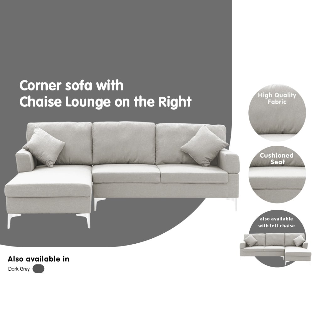Sarantino Linen Corner Sofa Couch Lounge with Chaise Seat Light Grey