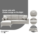Sarantino Linen Corner Sofa Couch Lounge with Chaise Seat Light Grey