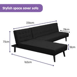 Sarantino 3-Seater Corner Sofa Bed Lounge Chaise Couch - Black - Low Angle