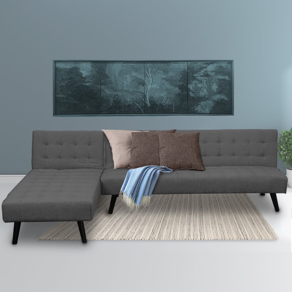 Sarantino 3-Seater Corner Wooden Sofa Bed Lounge Chaise Sofa Dark Grey