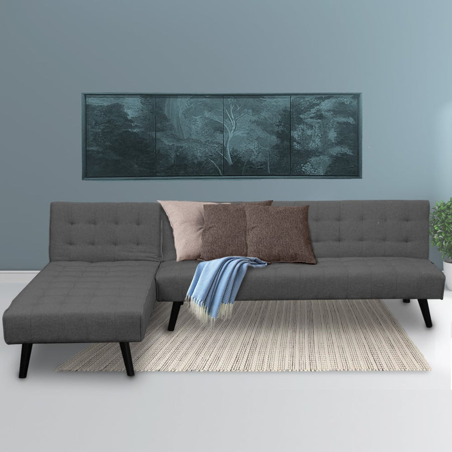 Sarantino 3-Seater Corner Wooden Sofa Bed Lounge Chaise Sofa Dark Grey