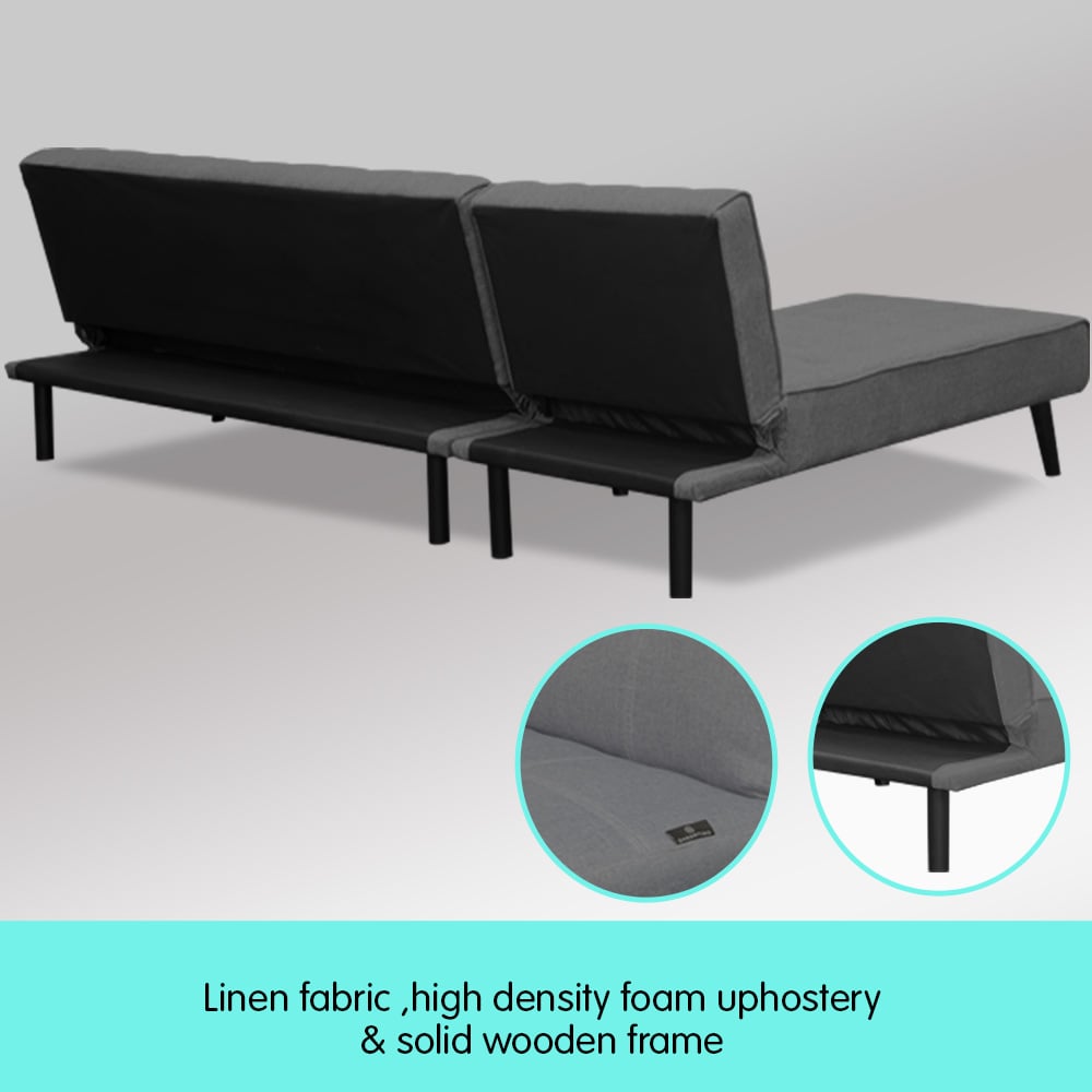Sarantino 3-Seater Corner Wooden Sofa Bed Lounge Chaise Sofa Dark Grey