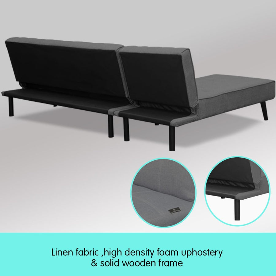 Sarantino 3-Seater Corner Wooden Sofa Bed Lounge Chaise Sofa Dark Grey