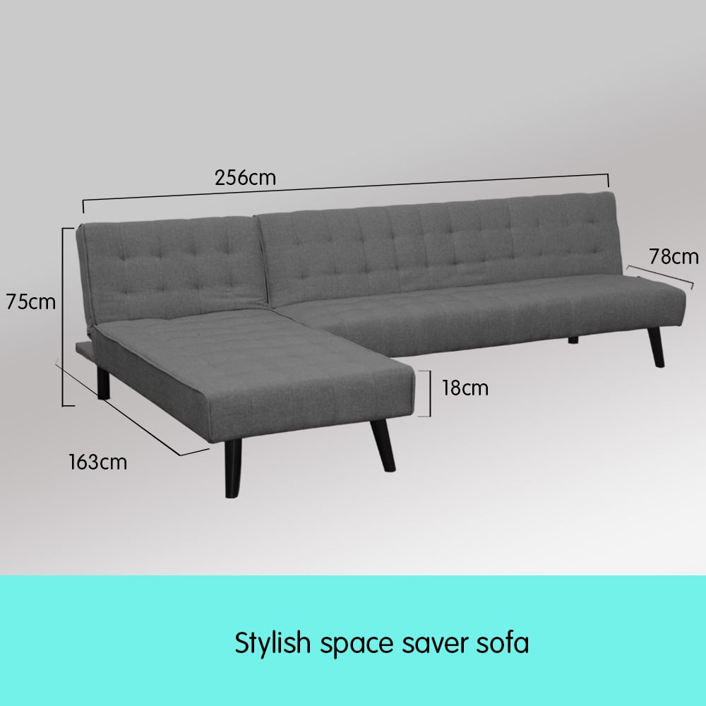 Sarantino 3-Seater Corner Wooden Sofa Bed Lounge Chaise Sofa Dark Grey