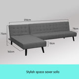 Sarantino 3-Seater Corner Wooden Sofa Bed Lounge Chaise Sofa Dark Grey - Side View