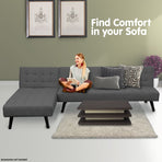 Sarantino 3-Seater Corner Wooden Sofa Bed Lounge Chaise Sofa Dark Grey