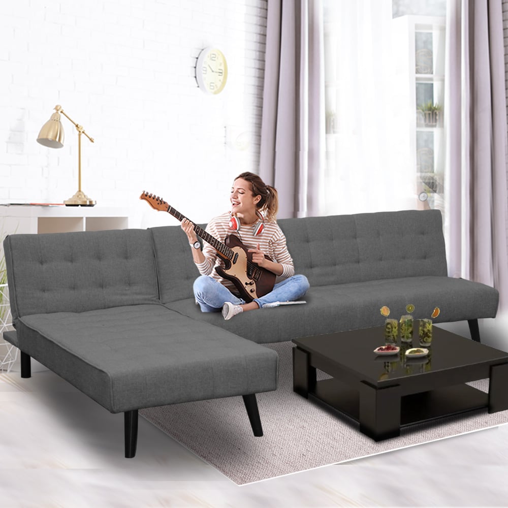 Sarantino 3-Seater Corner Wooden Sofa Bed Lounge Chaise Sofa Dark Grey
