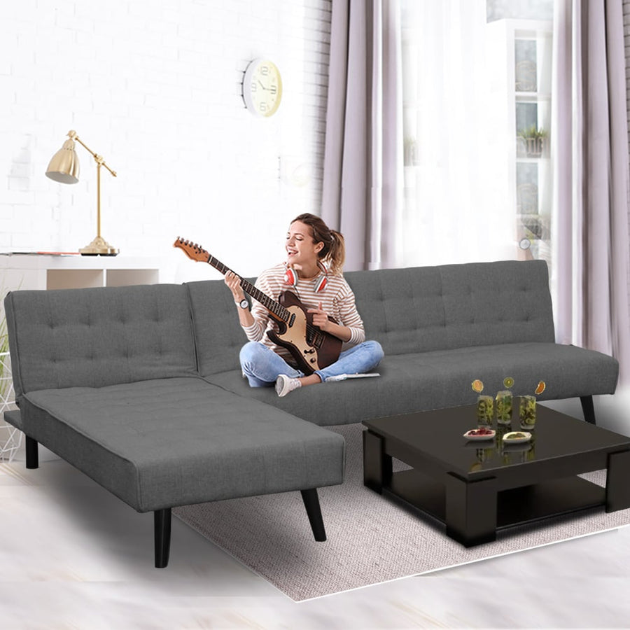 Sarantino 3-Seater Corner Wooden Sofa Bed Lounge Chaise Sofa Dark Grey
