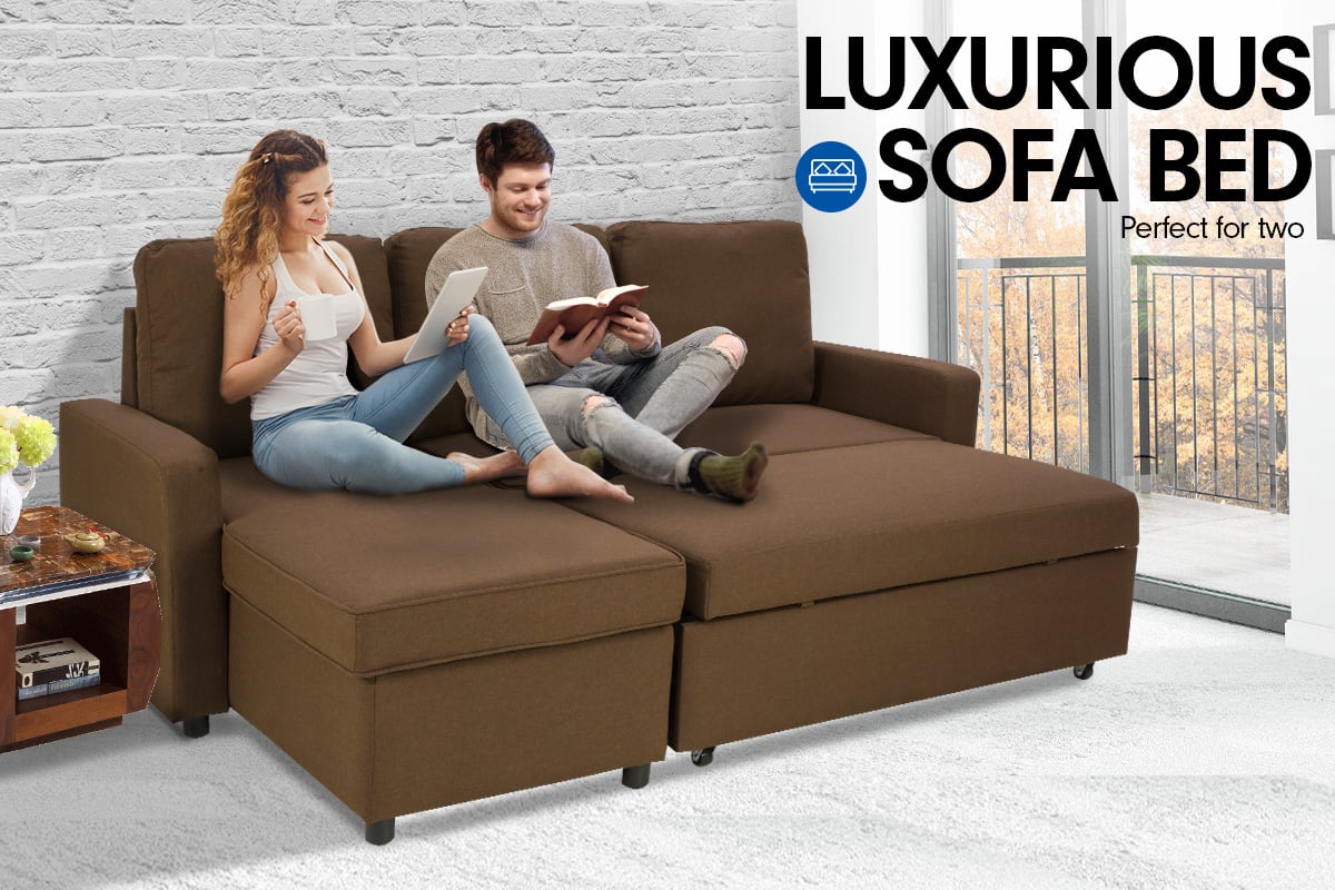 Sarantino 3-Seater Corner Sofa Bed Lounge Storage Chaise Couch Brown