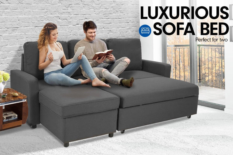 Sarantino 3-Seater Corner Sofa Bed Lounge Storage Chaise Couch Grey