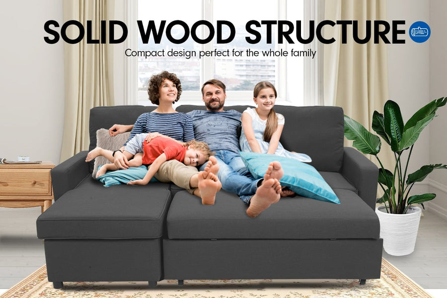 Sarantino 3-Seater Corner Sofa Bed Lounge Storage Chaise Couch Grey