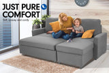 Sarantino 3-Seater Corner Sofa Bed Lounge Storage Chaise Couch L.Grey - Front View
