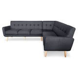 Faux Linen Corner Wooden Sofa Lounge L-shaped with Chaise Black - Side View