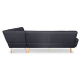 Faux Linen Corner Wooden Sofa Lounge L-shaped with Chaise Black - Top-Down View