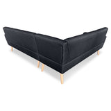 Faux Linen Corner Wooden Sofa Lounge L-shaped with Chaise Black - 45-Degree Angle