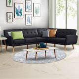 Faux Linen Corner Wooden Sofa Lounge L-shaped with Chaise Black - Close-Up Angle