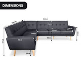 Faux Linen Corner Wooden Sofa Futon Lounge L-shaped with Chaise Black