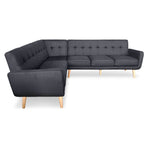 Faux Linen Corner Wooden Sofa Futon Lounge L-shaped with Chaise Black