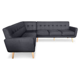 Faux Linen Corner Wooden Sofa Futon Lounge L-shaped with Chaise Black - Side View
