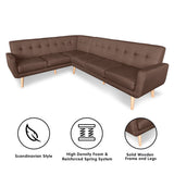 Faux Linen Corner Wooden Sofa Lounge L-shaped Futon with Chaise Brown - Front View