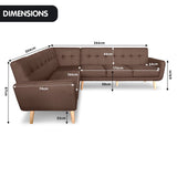Faux Linen Corner Wooden Sofa Lounge L-shaped Futon with Chaise Brown - Rear View