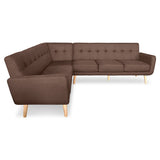 Faux Linen Corner Wooden Sofa Lounge L-shaped Futon with Chaise Brown - 45-Degree Angle