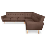 Faux Linen Corner Wooden Sofa Lounge L-shaped with Chaise Brown - Side View