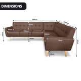 Faux Linen Corner Wooden Sofa Lounge L-shaped with Chaise Brown - Rear View