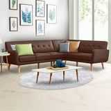 Faux Linen Corner Wooden Sofa Lounge L-shaped with Chaise Brown - Close-Up Angle