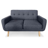 Sarantino 6-Seater Linen Sofa Set Couch Futon - Dark Grey