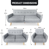Sarantino 6-Seater Linen Sofa Set Couch Futon - Light Grey - Extra Image