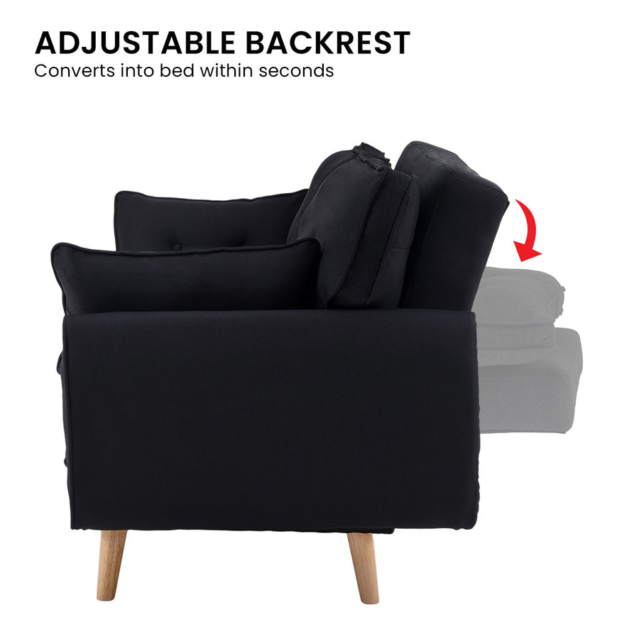 Sarantino 3 Seater Modular Linen Fabric Sofa Bed Couch Futon - Black