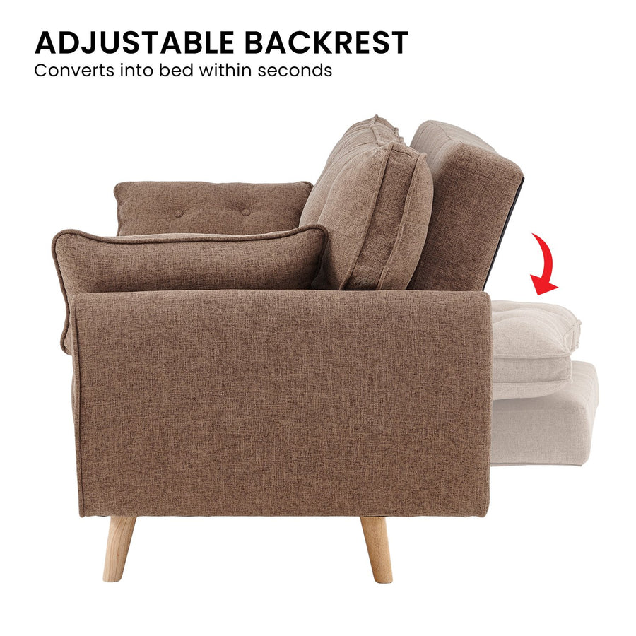 Sarantino 3 Seater Modular Linen Fabric Sofa Bed Couch Futon - Brown