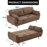 Sarantino 3 Seater Modular Linen Fabric Sofa Bed Couch Futon - Brown - Front View