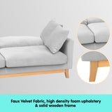 Sarantino 3 Seater Faux Velvet Sofa Bed Couch Furniture Light Grey