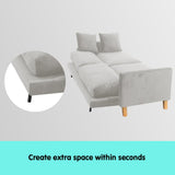 Sarantino 3 Seater Faux Velvet Sofa Bed Couch Furniture Light Grey - Extra Image